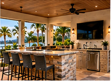 Custom kitchen design in a coastal Florida outdoor living setting — illustrative design image