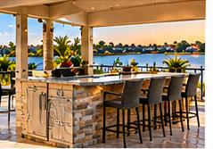 Custom BBQ island in a coastal Florida outdoor living setting — illustrative design image